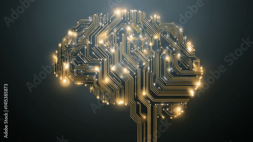 Obraz na płótnie Futuristic Electronic Brain Technology: Exploring Artificial Intelligence and Neural Networks Through 3D Visualization w salonie
