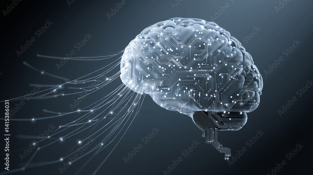 Futuristic 3D Digital Brain: Innovation in Artificial Intelligence, Neural Networks, and Big Data Visualization