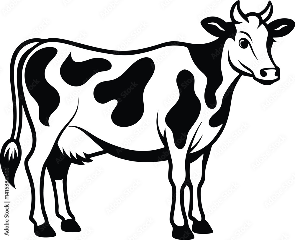 Holstein dairy cow icon, Spotted cattle flat vector, Farm animal cow illustration, Cow icon for agriculture apps, Black and white cow graphic Holstein dairy cow icon, Spotted cattle flat vector, Farm animal cow illustration, Cow icon for agriculture apps, Black and white cow graphic