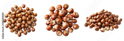 Wallpaper Mural Set of A close-up shot of a pile of whole hazelnuts on a rustic wooden table on transparent png background. Ai generated Torontodigital.ca