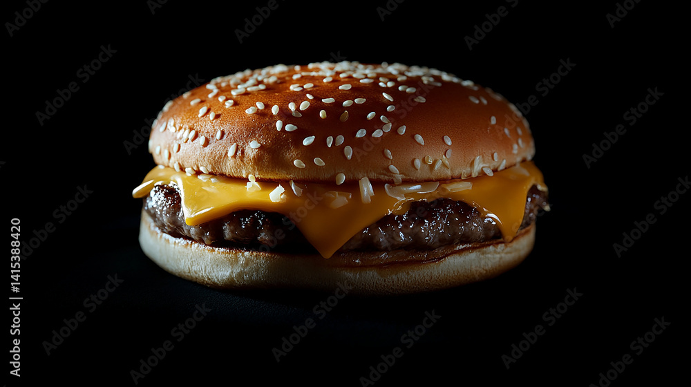 Hyper-realistic burger with melting cheese