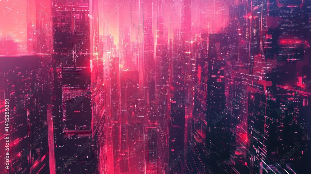 Cyberpunk Cityscape: A Dystopian Metropolis Bathed in Neon Pink Hues Cyberpunk Cityscape: A Dystopian Metropolis Bathed in Neon Pink Hues