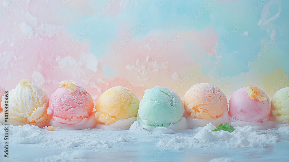 Ice cream mochi with pastel colors