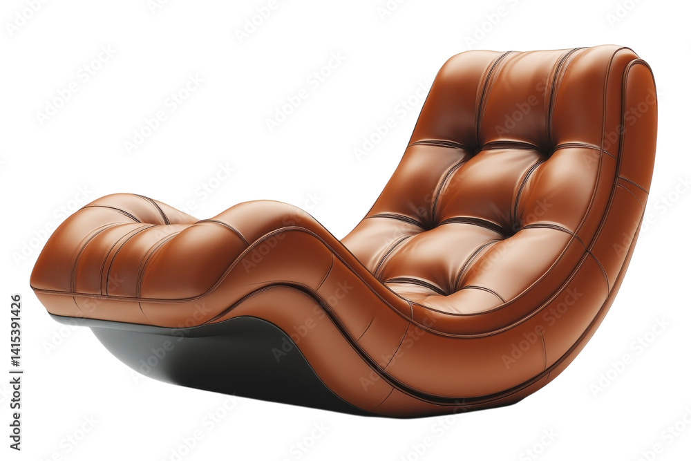 Luxurious brown leather recliner chair perfect for relaxation and comfort featuring a curved design and button tufting details against a on transparent background Luxurious brown leather recliner chair perfect for relaxation and comfort featuring a curved design and button tufting details against a on transparent background