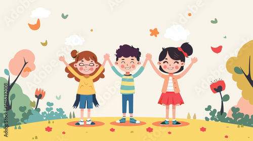 Kids Cartoons Friendship Design with Little People for Childhood Joyful Memories