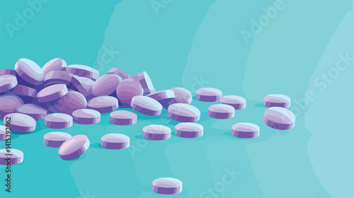 Vibrant Lilac Soluble Tablets on Turquoise Background Vector Illustration