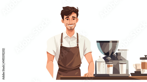 Professional Male Barista Vector Illustration on White Background