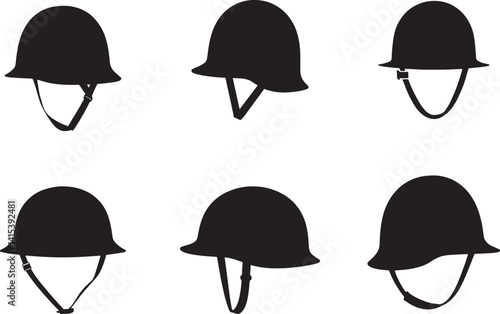 military helmet vector icon set silhouette