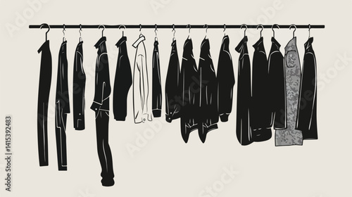 Minimalist Male Clothes Rack Silhouette with Shirts for Fashion