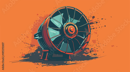 Motor Fan Vector Illustration: Efficient Engine Cooling System Design in EPS Format