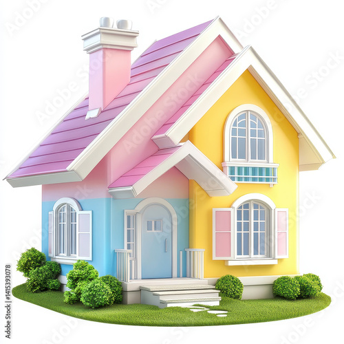 Colorful Modern Home with Pink and Yellow Facade and Green Garden