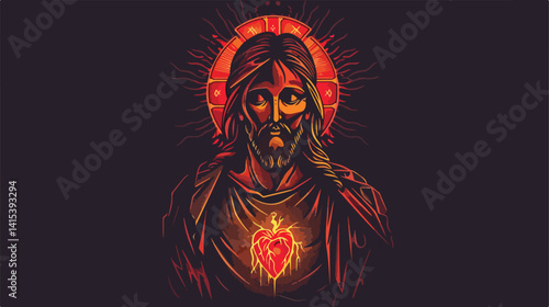 Sacred Heart of Jesus Vector Illustration Design for Spiritual Artwork