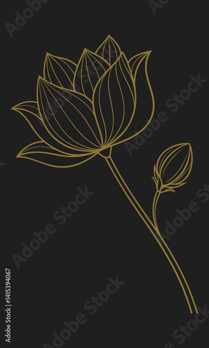 Abstract floral vector illustration features a yellow flower design with lotus and lily elements.