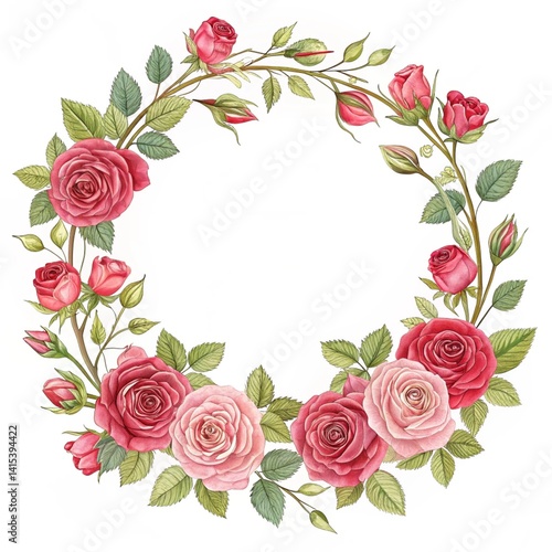 Frame of roses with leaves