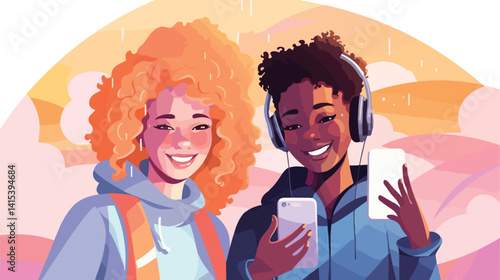 Teenagers Taking Selfie with Mobile Phone - Blonde Teenagers Selfie