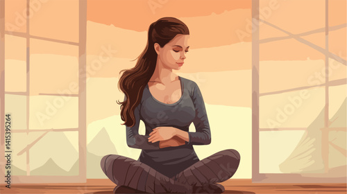 Pregnant Woman Doing Yoga in Gym Vector Illustration