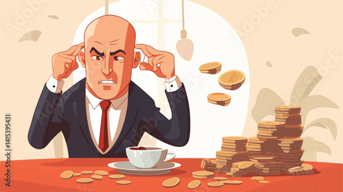 Angry Businessman Enjoying Coffee Break - Professional Image Usage
