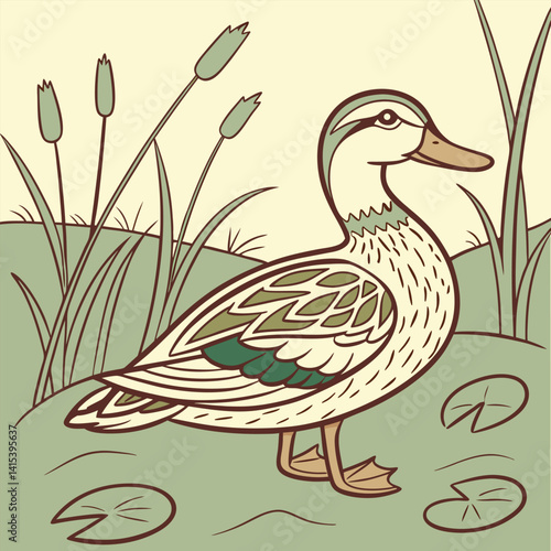 vector illustration of a khaki campbell  duck