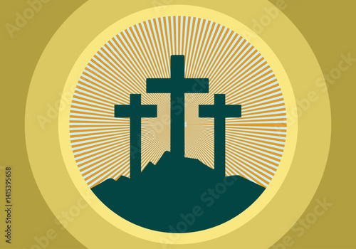 Gold cross, a religious symbol of Christ and faith, holy and spiritual