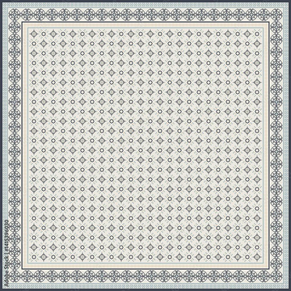 Obraz premium Hijab scarf flower abstract pattern.Ethnic geometric ornament with frame motif border hijab pattern.Design for fabric,print,scarves,shawl,kerchief,bandana,clothing,pareo,pillows,tablecloth,decoration.
