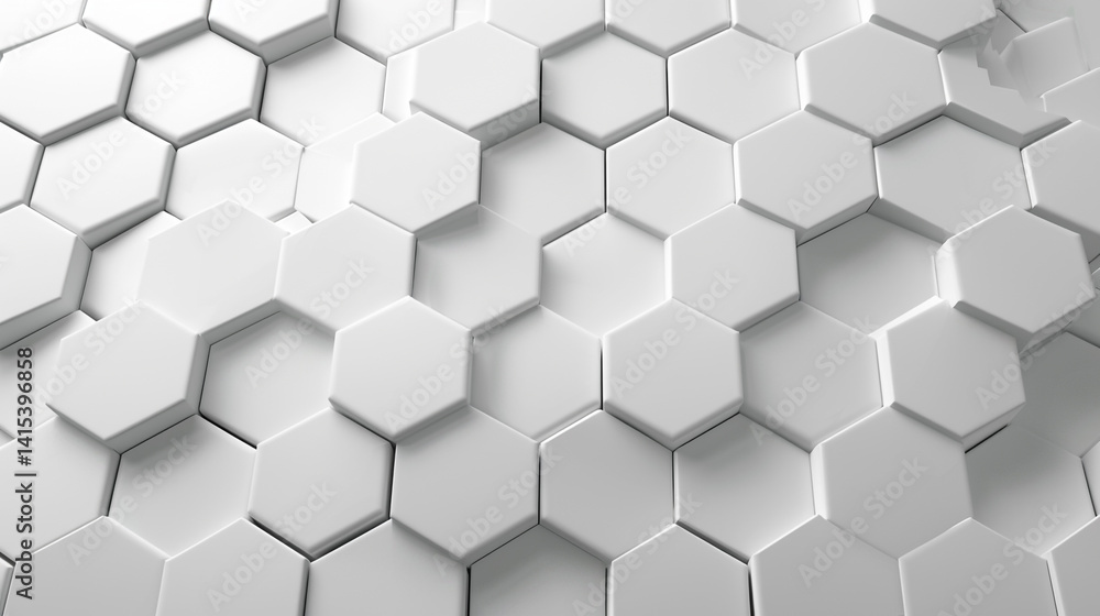 Abstract 3D rendering of a hexagonal grid pattern showcasing a captivating interplay of light and shadow on a textured surface of white hexagons creating a visually stunning geometric design Abstract 3D rendering of a hexagonal grid pattern showcasing a captivating interplay of light and shadow on a textured surface of white hexagons creating a visually stunning geometric design
