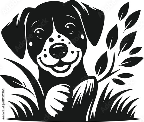 Vector dog face peeking animal silhouette