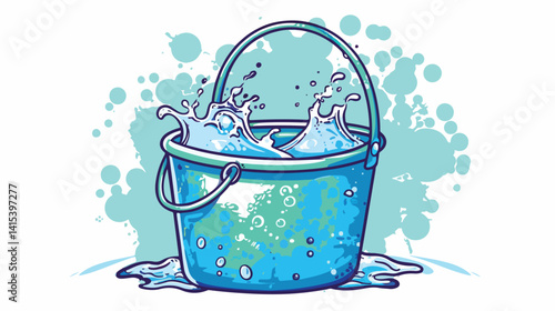 Professional Bucket with Handle Full of Water and Soap Detergent