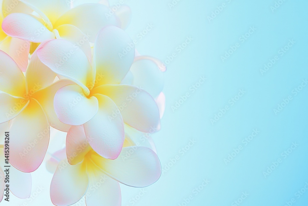 Obraz premium Beautiful Plumeria Flowers with Soft Colors on a Blue Background