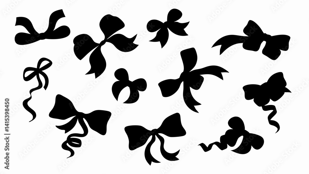 set of black ribbon silhouette vector on white background set of black ribbon silhouette vector on white background