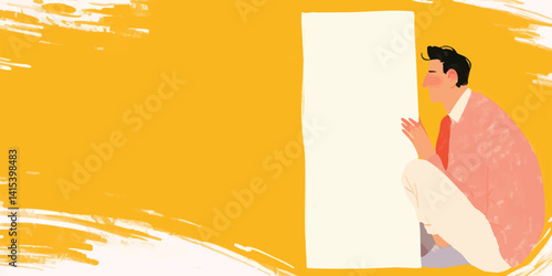 A contemplative illustration depicting a man engaged in introspective thought, a blank canvas symbolizes the potential for new ideas. The warm, vibrant hues add a sense of energy.