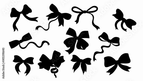 set of black ribbon silhouette vector on white background