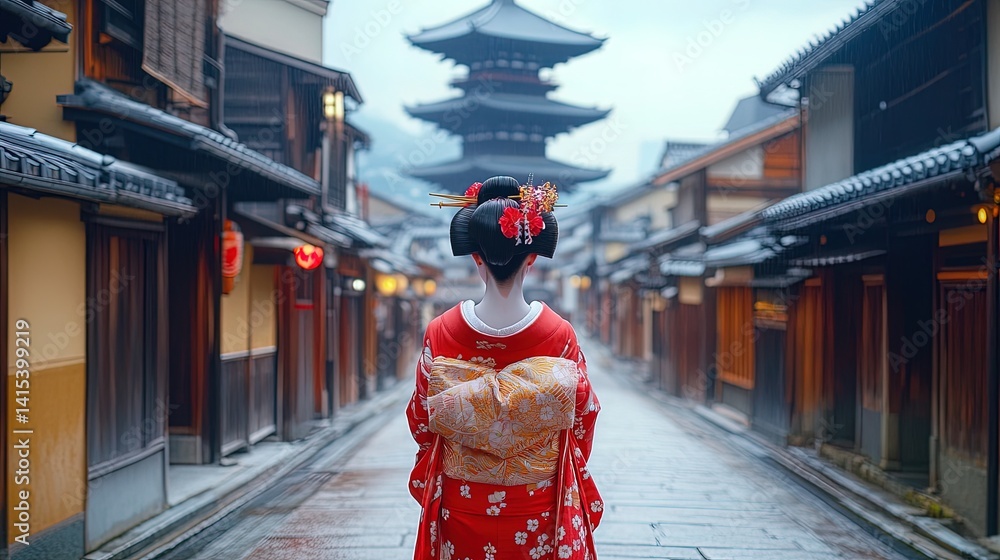 Fototapeta premium Geisha in Traditional Kyoto Street