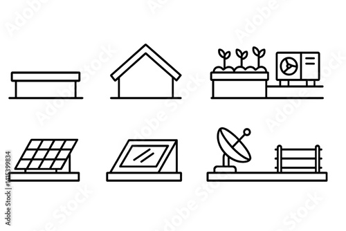 outline vector icons of urban fire events: burning building, city smoke, alarm system, rooftop fire, emergency block, hydrant use, urban evacuation, skyline flame. set of line style icons in a modern