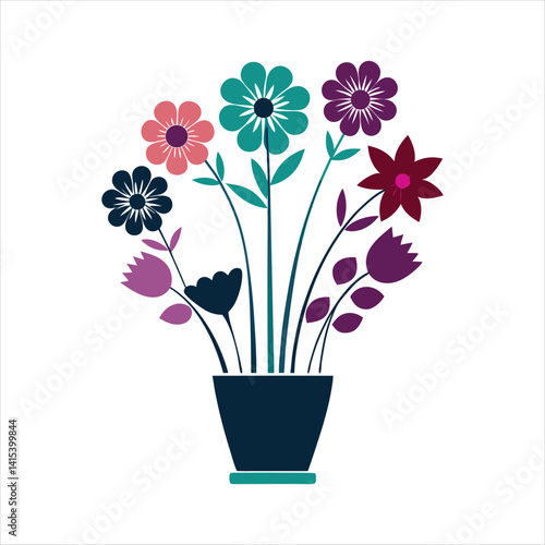 Flowers in a vase set silhouette on a white background isolated vector
