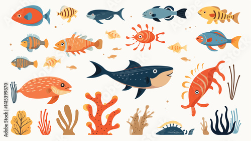 Adorable Safari Animals in Jungle - Crab, Fish, Shrimp