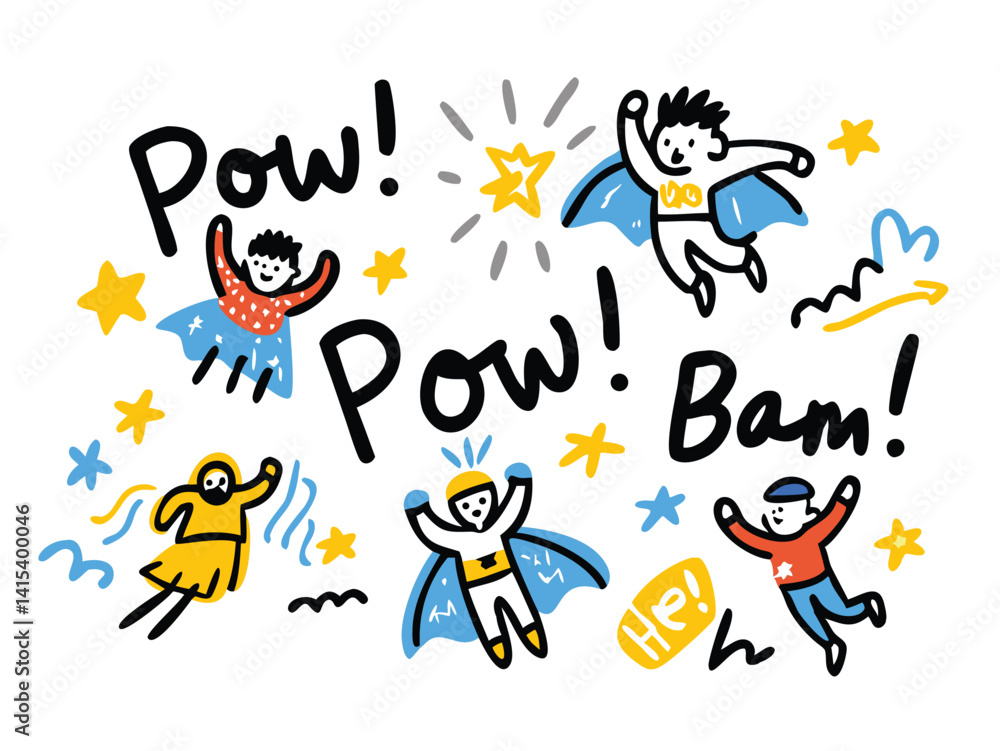 Seamless Superhero Doodle Pattern – Hand-Drawn Heroic Figures, Masked Illustrations Seamless Superhero Doodle Pattern – Hand-Drawn Heroic Figures, Masked Illustrations