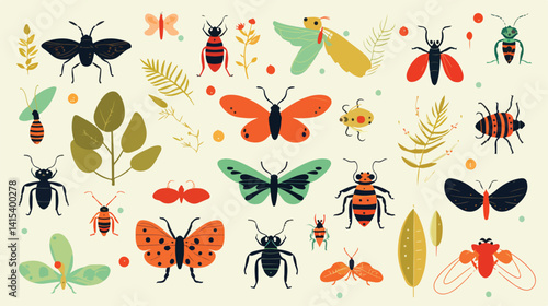 Adorable Wild Animals Exploring Safari Habitat with Ladybug, Wasp, Bee, Grasshopper