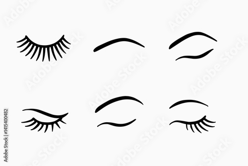 outline vector icons of abstract eye shapes: geometric eye, triangular eye, circular iris, double eye, half-closed eye, asymmetric eye, shadowed eye, stylized lashes. set of line style icons in a