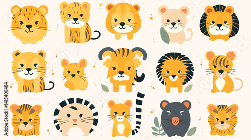 Cute Wild Animals - Lion, Tiger, Leopard in Safari Jungle