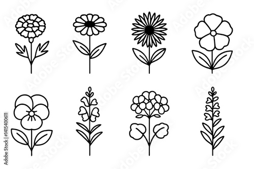 outline vector icons of garden and backyard: lawnmower, garden hose, shovel, rake, flower bed, tree, patio chair, barbecue grill. set of line style icons in a modern, minimalist design.