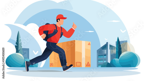 Fast Delivery Man with Ok Sign Rushing to Deliver Order