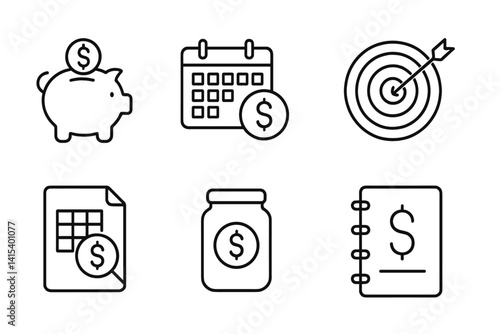 outline vector icons of person and money: paying, receiving cash, budgeting, tipping, holding coin, mobile payment, transaction, financial planning. set of line style icons in a modern, minimalist
