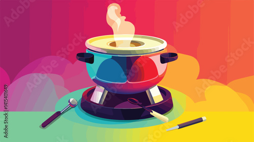 Colorful Fondue Pot Vector Illustration on Background