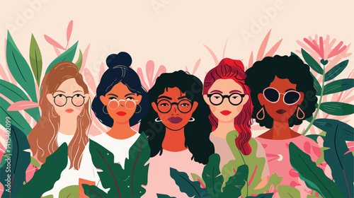 Empowering Diversity: Group of Women Characters with Feminist Message in Vector Art
