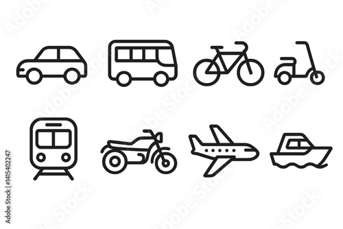 outline vector icons of baby transportation: stroller, baby car seat, carrier wrap, baby swing, bike seat, travel crib, sling, baby backpack. set of line style icons in a modern, minimalist design.
