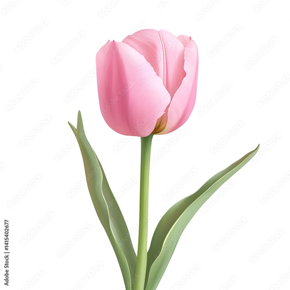 realistic pink tulip in full bloom with soft petals and green stem detailed botanical illustration white background realistic pink tulip in full bloom with soft petals and green stem detailed botanical illustration white background