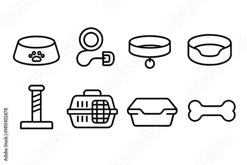 Essential cat accessories: linear icon set for pet lovers and designers