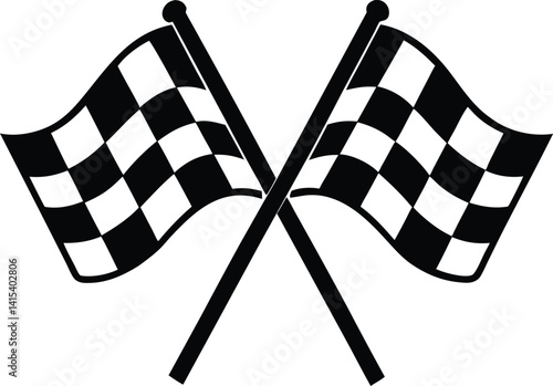 Crossed checkered flags silhouette, Racing finish line flags, Sports competition flag icon, Checkered race flags vector, Finish line flags illustration