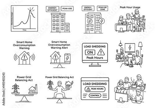 peak energy demand concept. Energy management concepts illustrated in a diagrammatic style.