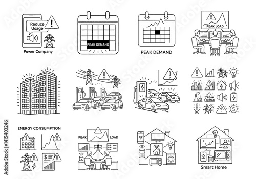 peak energy demand concept. Visual representation of energy management and peak demand concepts.